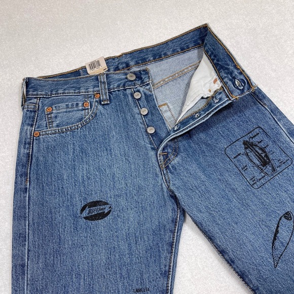 Levi's 501 Men's 29x34 Jeans Jaden Smith Collaboration Screen Print Blue Denim - Picture 8 of 12